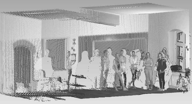 Punktwolkenbild: Technikantinnen beim Besuch der Geodätischen Werkstatt der Jade Hochschule in Oldenburg (Abbildung: T. Roelfs) Punktwolkenbild: Technikantinnen beim Besuch der Geodätischen Werkstatt der Jade Hochschule in Oldenburg (Abbildung: T. Roelfs)
