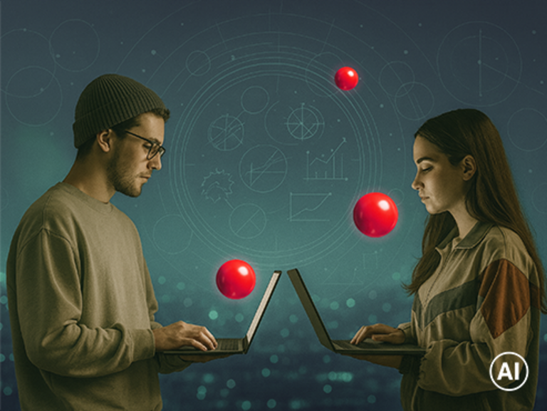 KI-generiertes Bild - Zwei Studierende mit Laptops